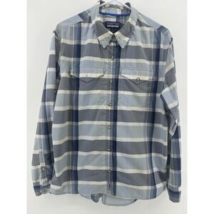 Patagonia Women's Blue plaid Sun Stretch Long Sleeve Hike Outdoor Camp Sz M